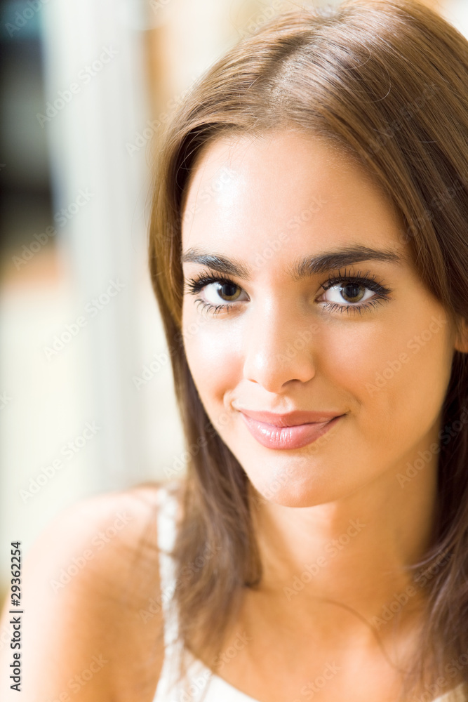 Portrait of young beautiful happy smiling woman, at home Portrait of young beautiful happy smiling woman, at home