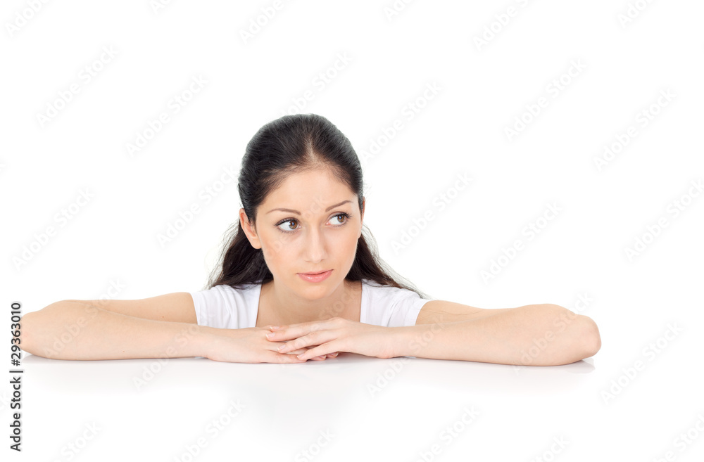 Young beautiful lady with big eyes sensitive looking at camera Young beautiful lady with big eyes sensitive looking at camera