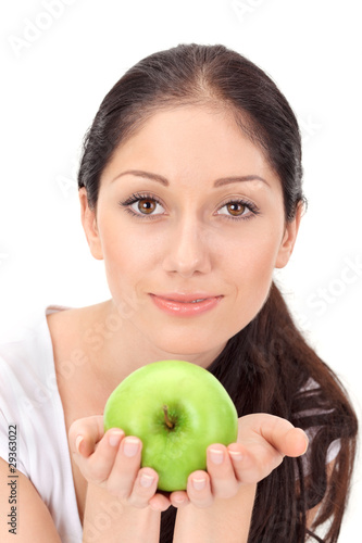 Young attractive woman with green apple