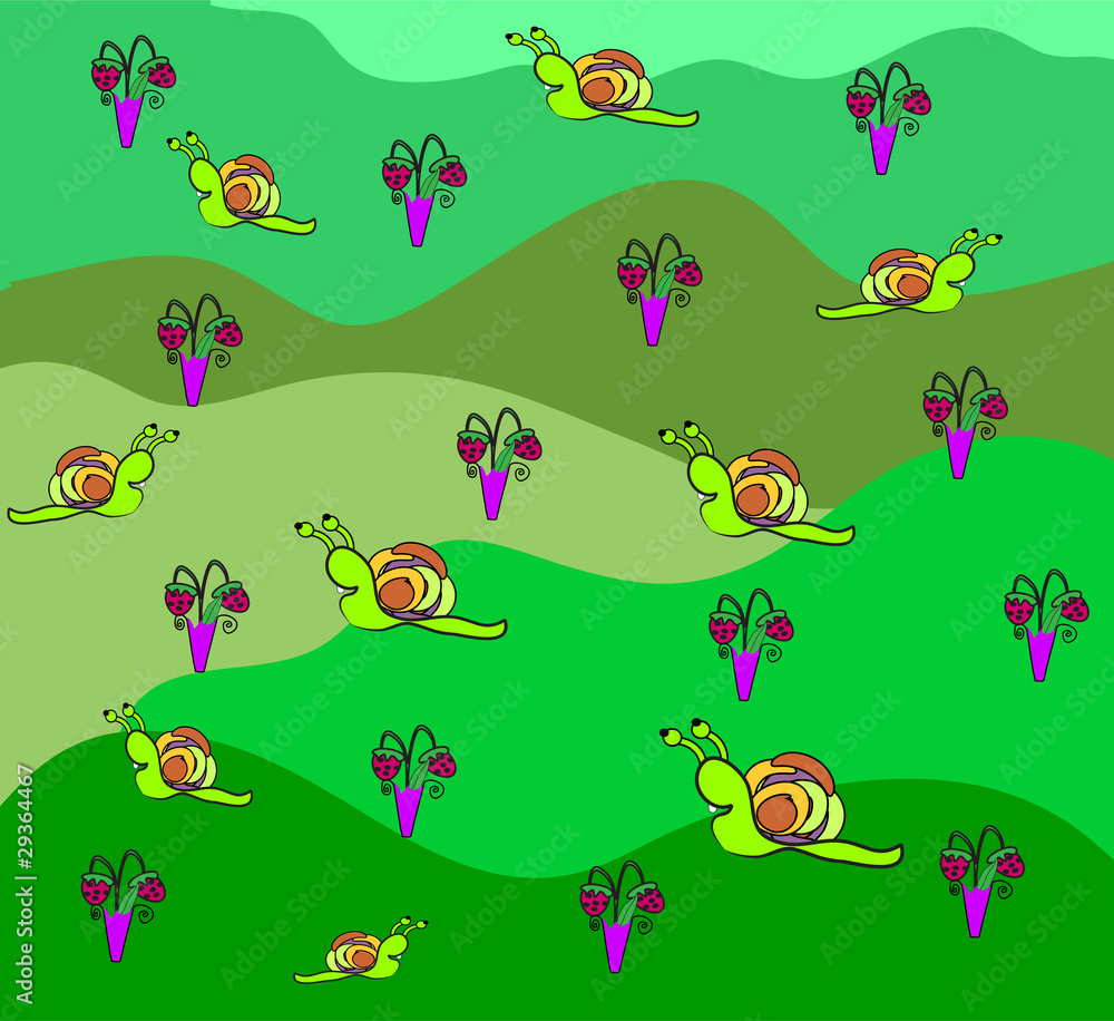 strawberries and snail background, vector