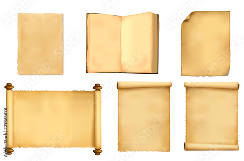 Set of old paper sheets. Vector illustration.