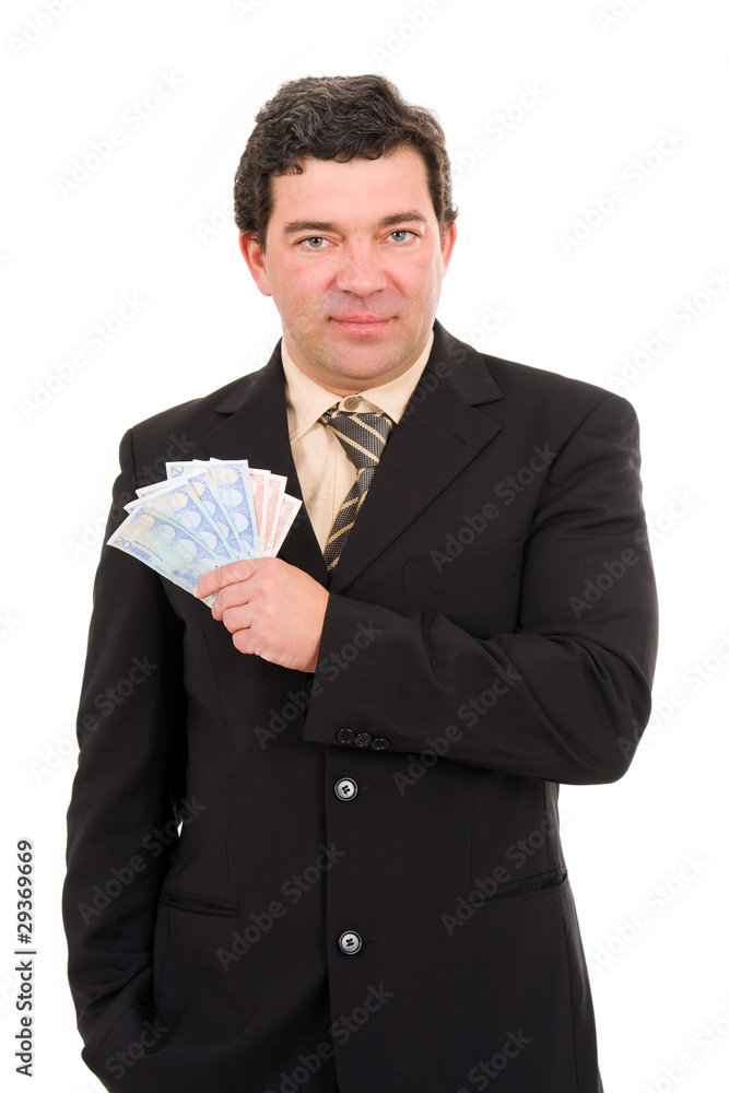 Mature businessman with money. Isolated in white background Mature businessman with money. Isolated in white background