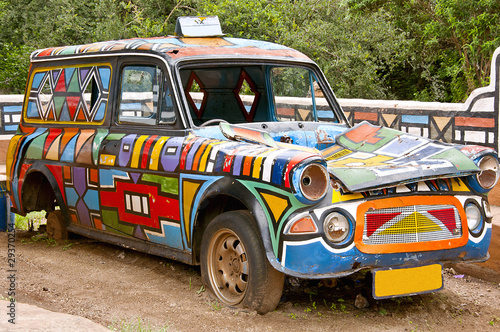 Traditional south african painting on old car