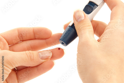 Εκτύπωση καμβά Lancet in hand prick finger for blood glucose level