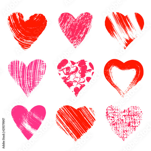 Set of nine artistic hearts