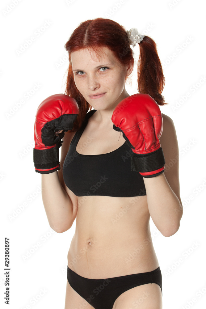 Girl in fighting gloves