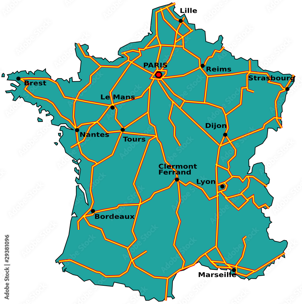 Carte des autoroutes de France Stock Vector | Adobe Stock