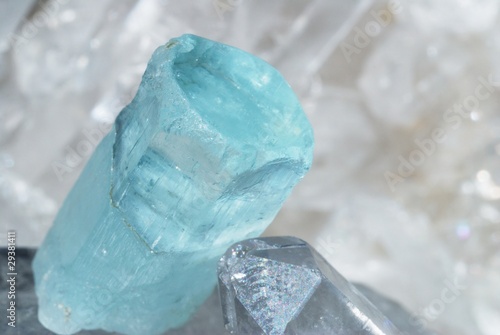 Aquamarine laid on druze of quartz photo