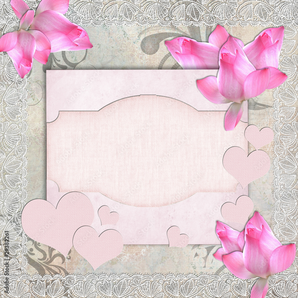 Card for congratulation or invitation with pink orchids