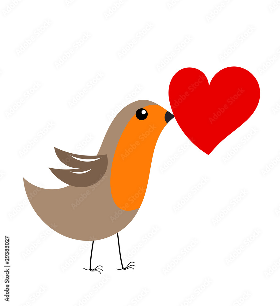 Robin bird with heart Robin bird with heart