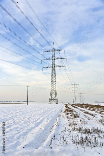electrical tower in wintertime