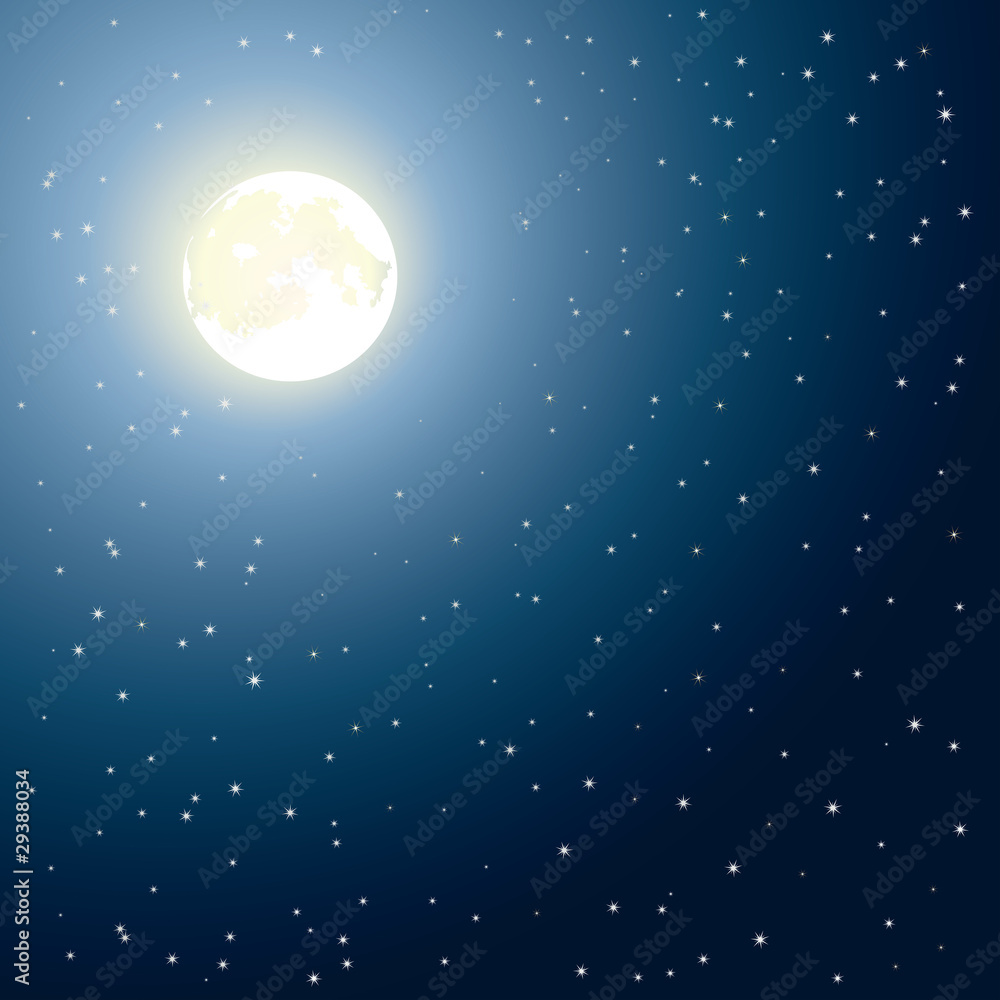 Glowing moon in night blue sky