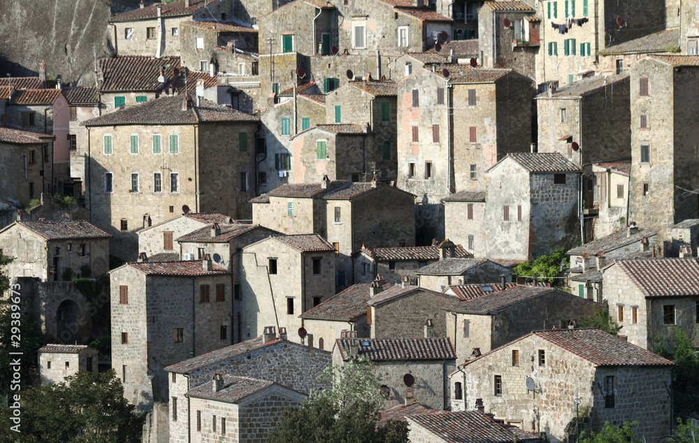 medieval urbanization, Sorano village in Tuscany, Italy