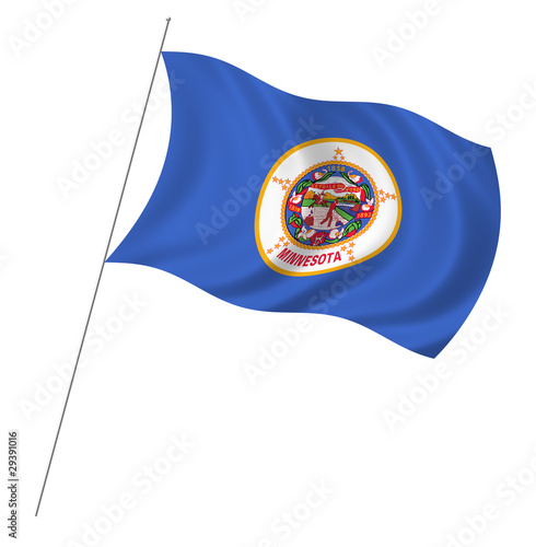 Flag of Minnesota with pole flag waving over white background photo