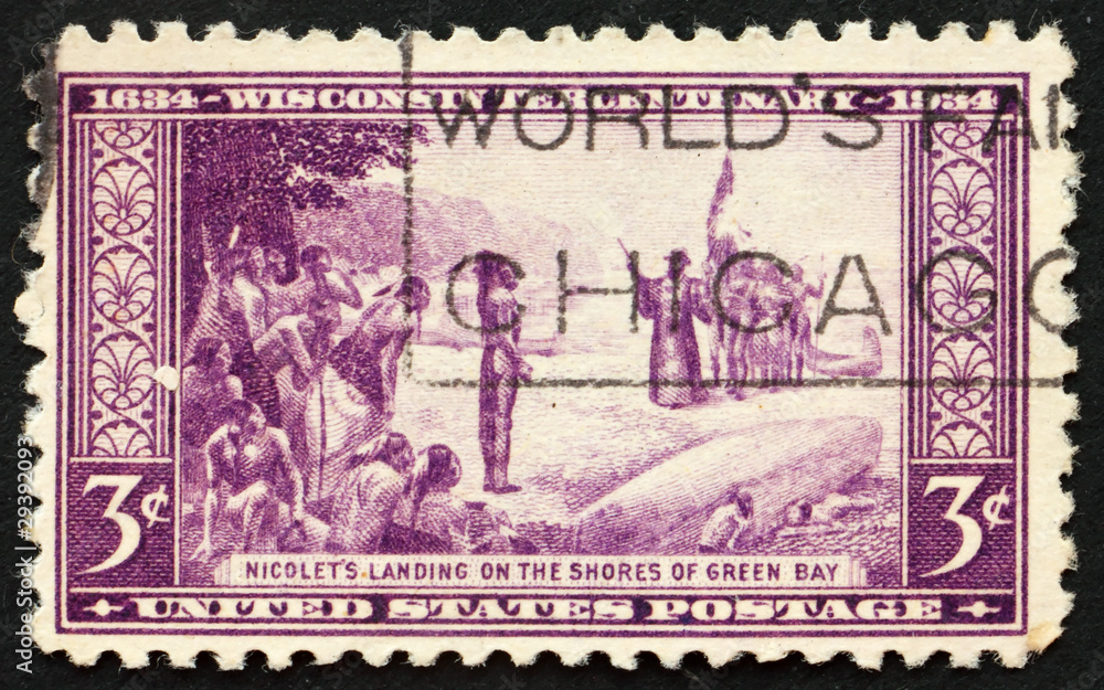 Postage stamp USA - circa 1934, Jean Nicolet explorer