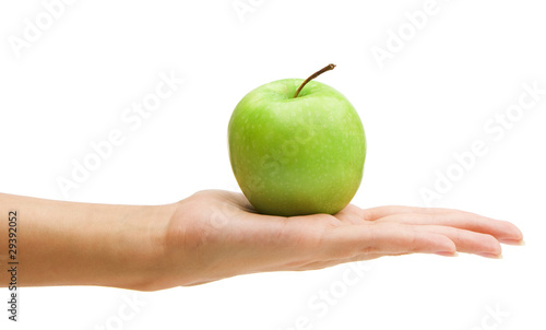 Woman's hand holding green apple