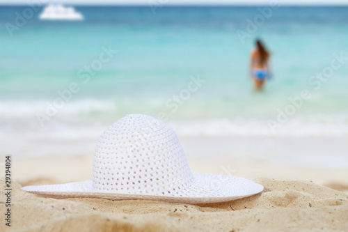 sea, beach, white hat, girl and boat
