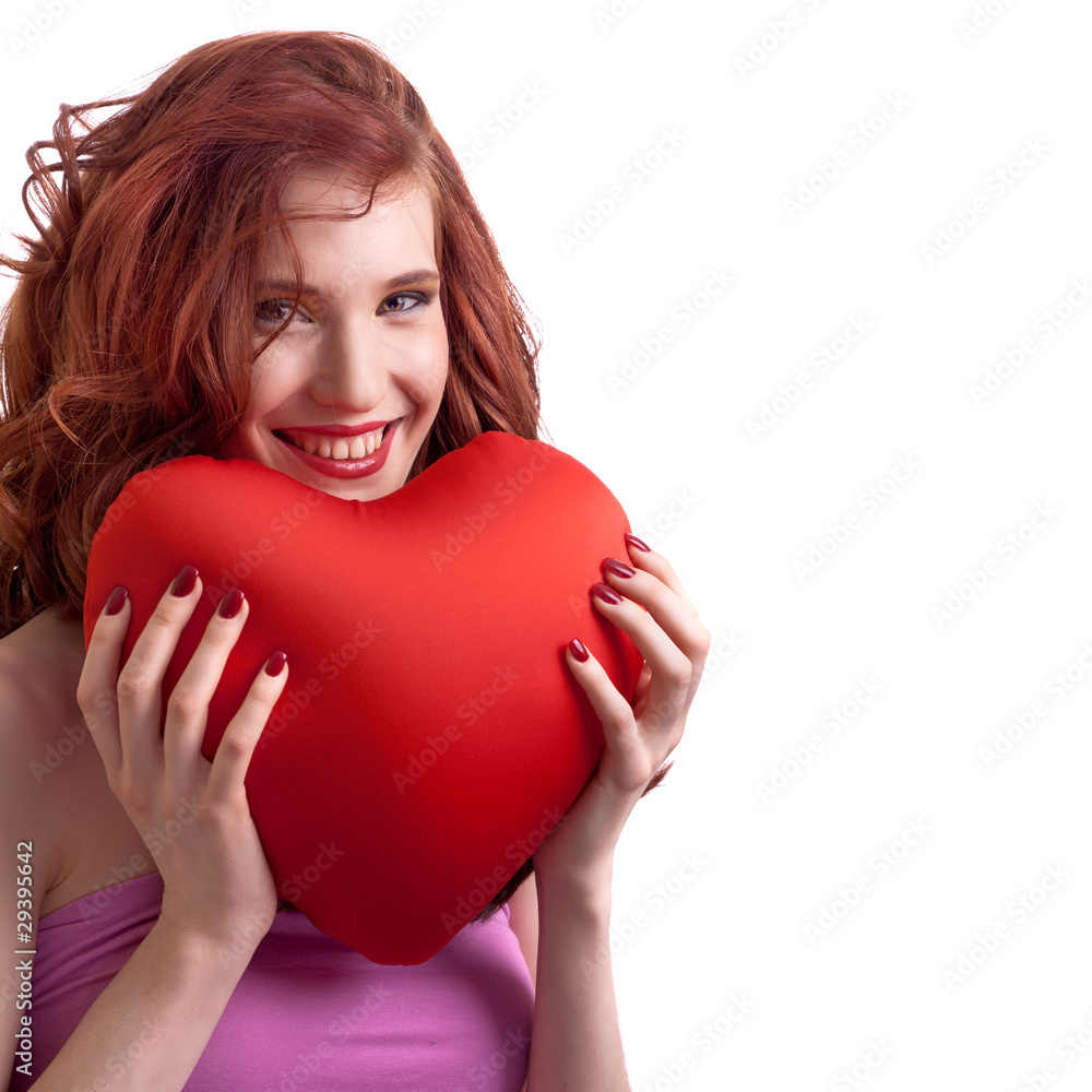 Valentines Day. Woman holding Valentines Day heart sign with cop Valentines Day. Woman holding Valentines Day heart sign with cop