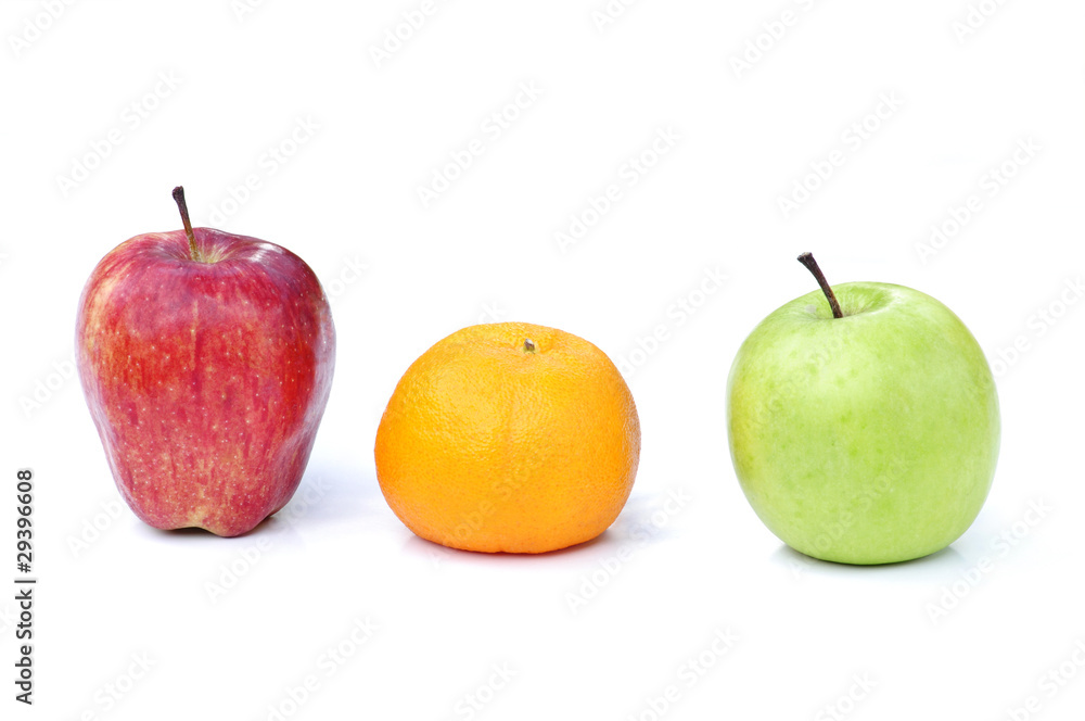 red apple,orange and green apple isolated on white background red apple,orange and green apple isolated on white background