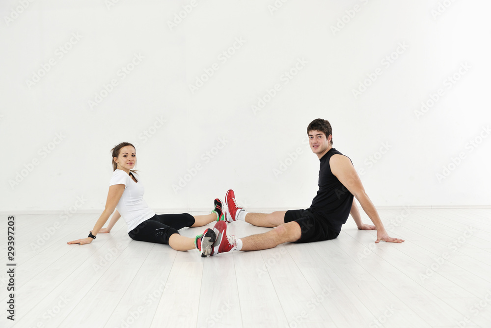 Obraz premium happy young couple fitness workout and fun