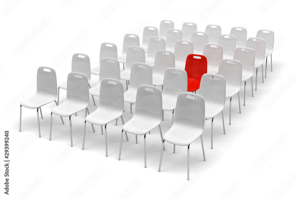 Fototapeta premium Rangées de chaises sur fond blanc 2