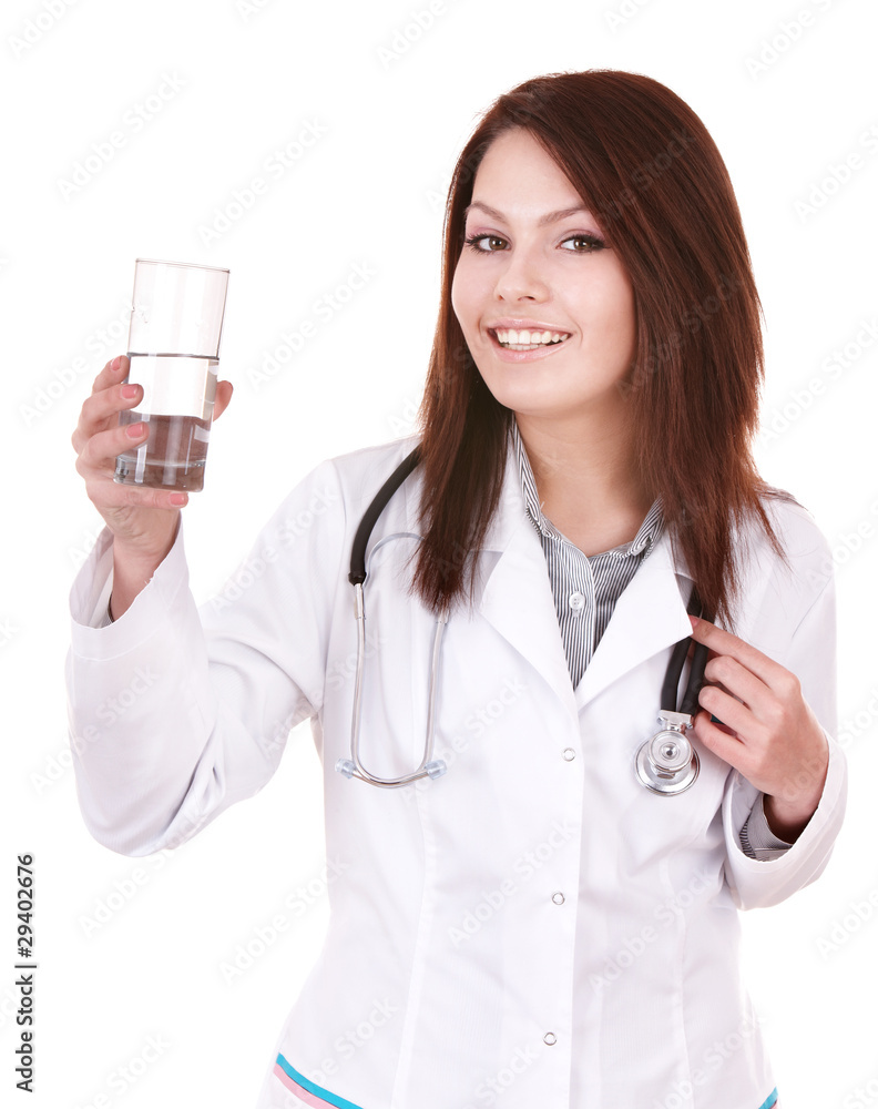Doctor with glass of water. Doctor with glass of water.