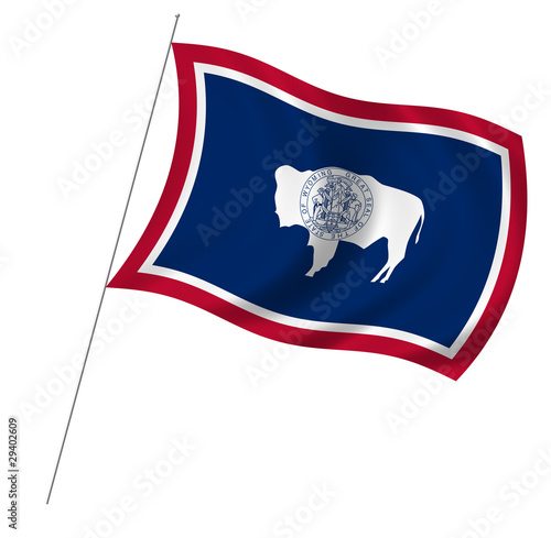 Flag of Wyoming with pole flag waving over white background photo