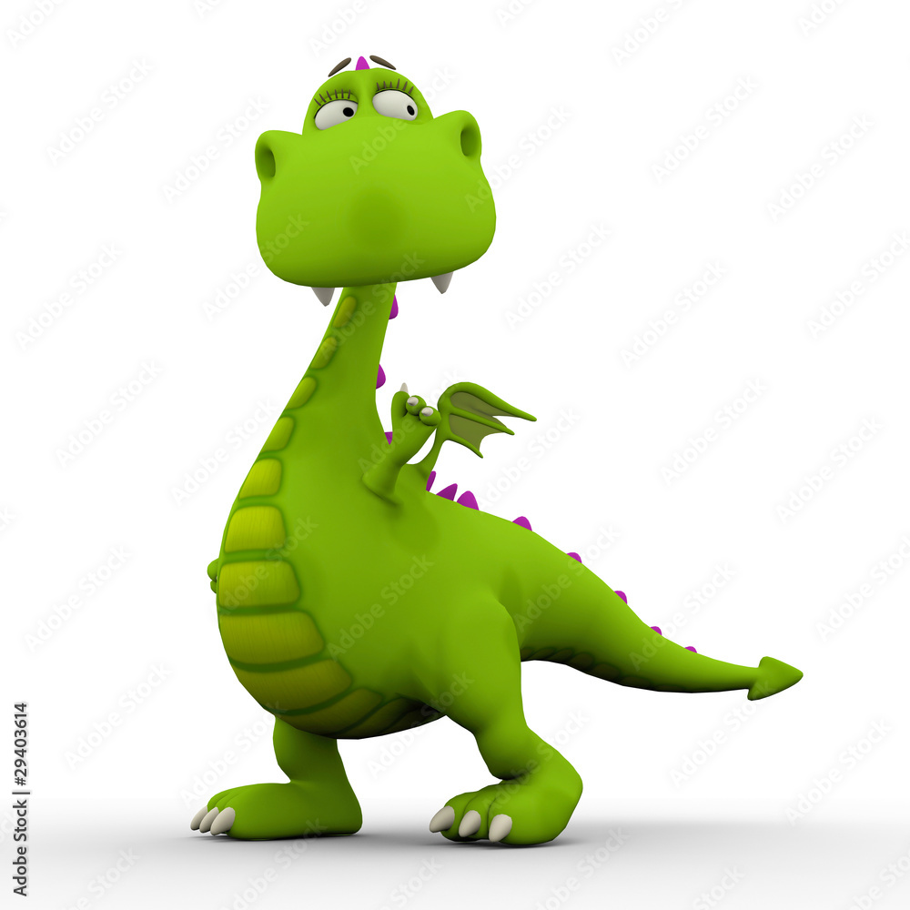 Obraz premium dino baby green dragon standing up