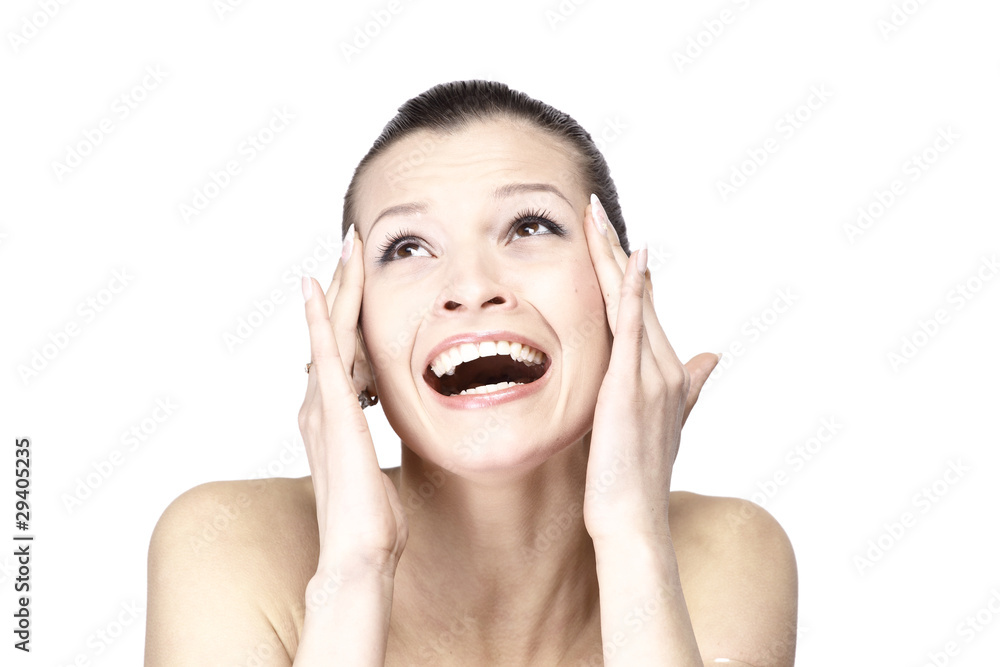Portrait of sensual beautiful young woman stroking her face Portrait of sensual beautiful young woman stroking her face