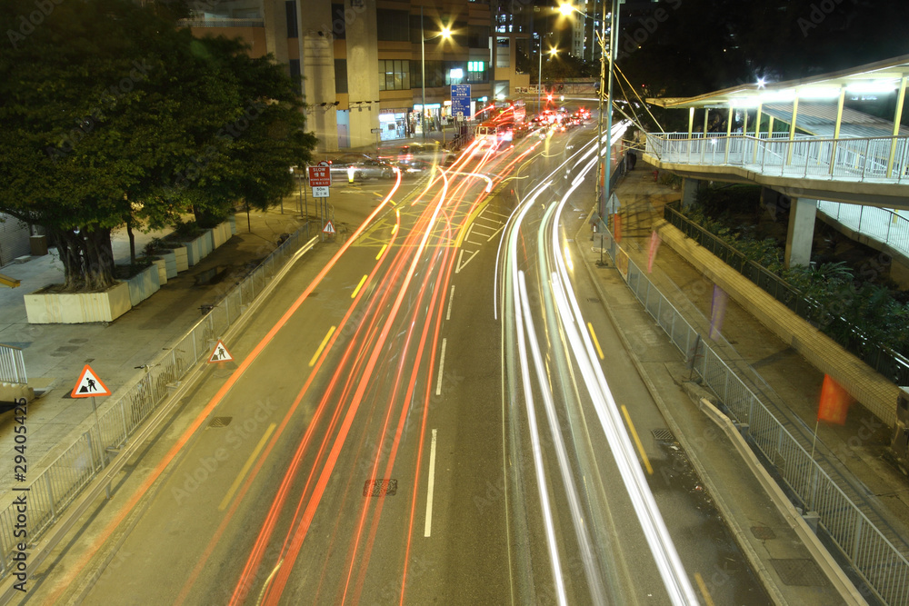 Busy traffic in Hong Kong at night