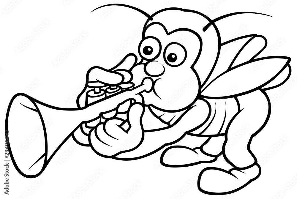 Bug and Trumpet - Black and White Cartoon illustration Stock ...