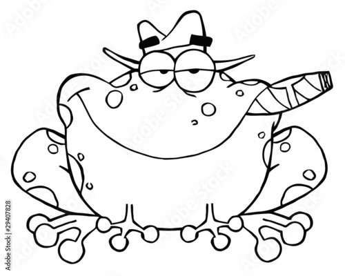 Outlined Frog Cartoon Mobster With A Hat And Cigar