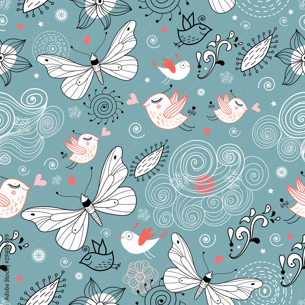 texture love birds and a butterfly