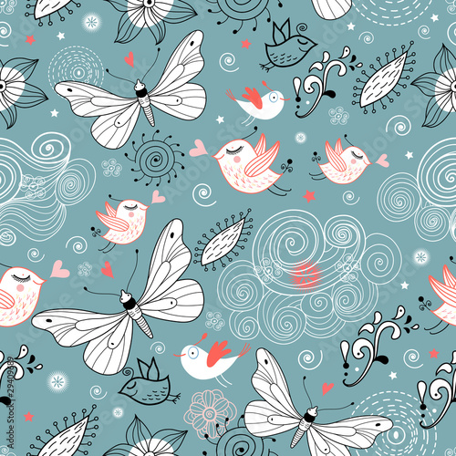 texture love birds and a butterfly