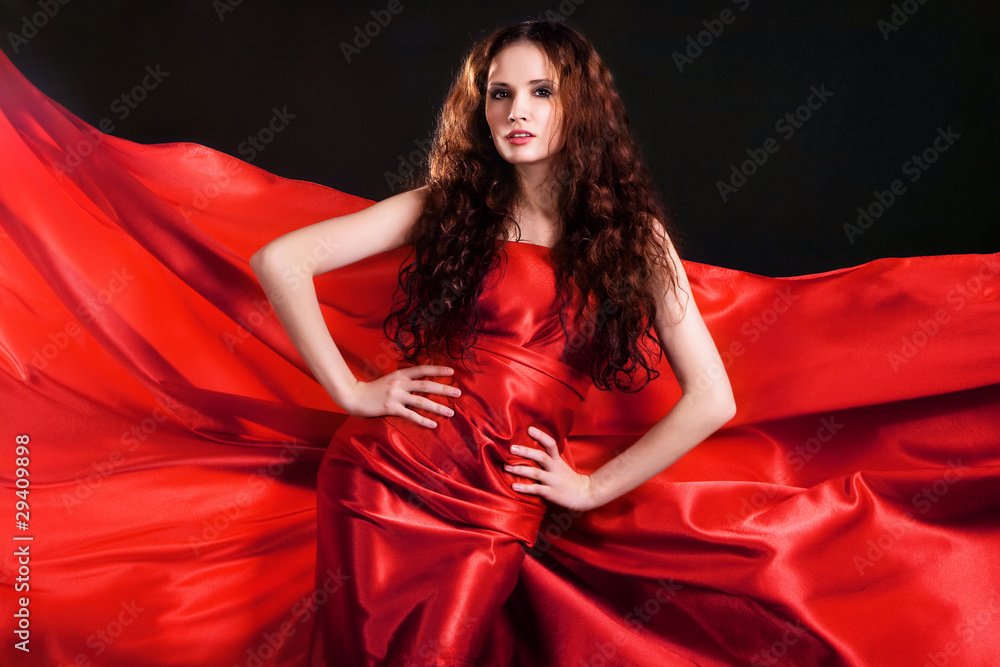 Fototapeta premium Gorgeous model in red clothing