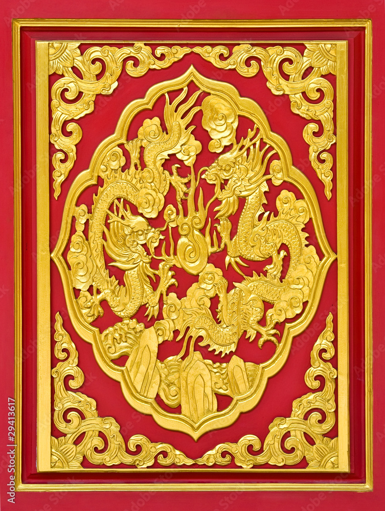 dragon carve gold paint on temple door dragon carve gold paint on temple door