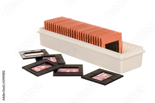 Old slidebox with slides isolated over white