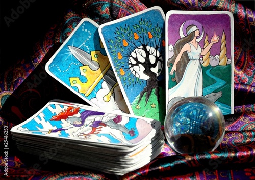 Tarot cards and crystal ball