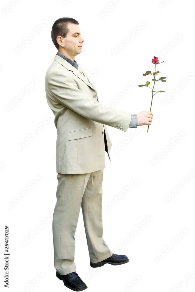 business man holding rose