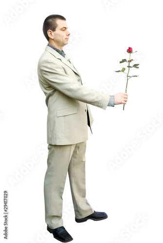 business man holding rose photo