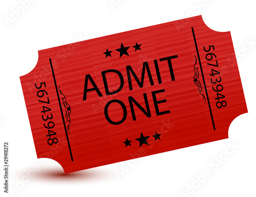 Admit one movie ticket isolated on white