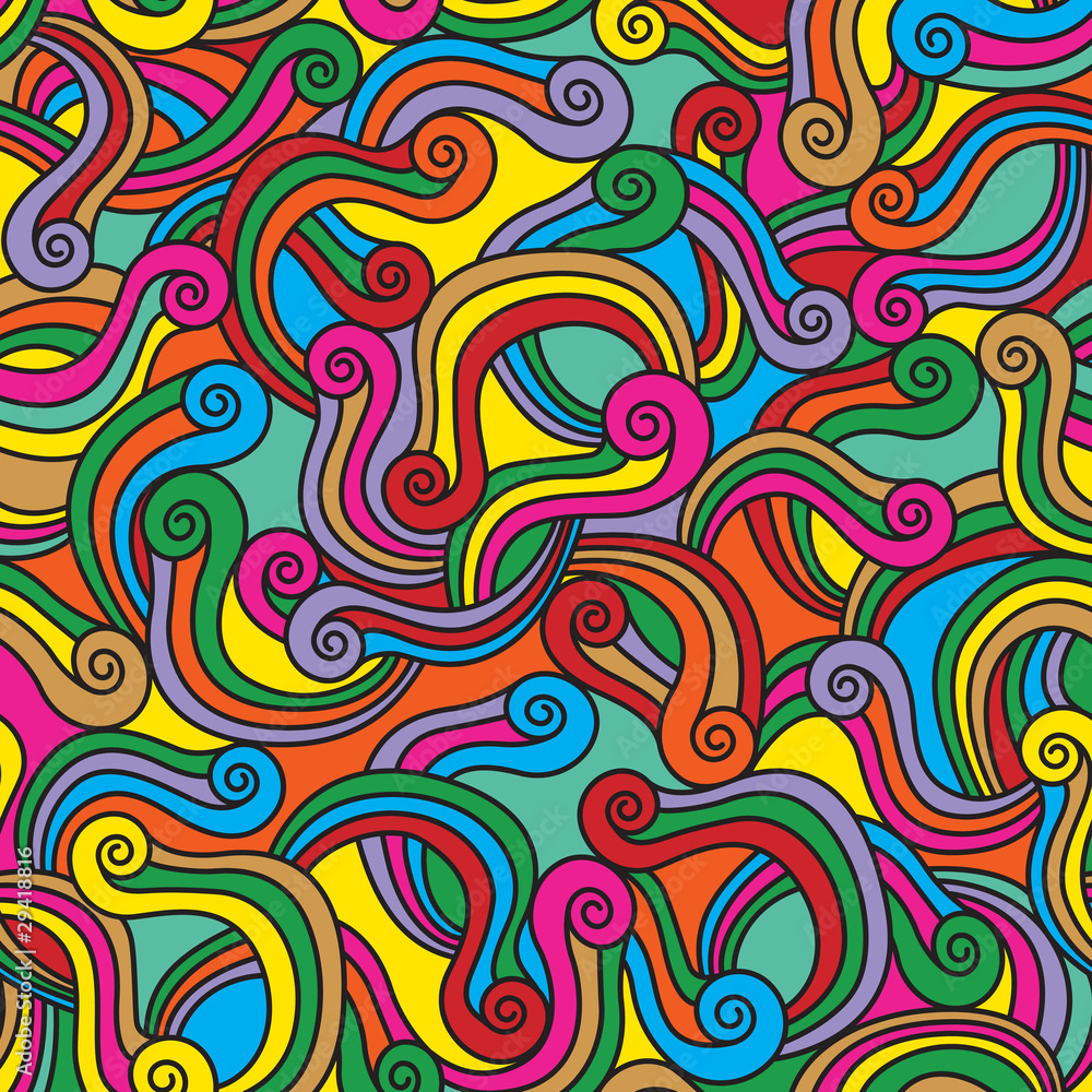 Moving  colorful spirals seamless pattern