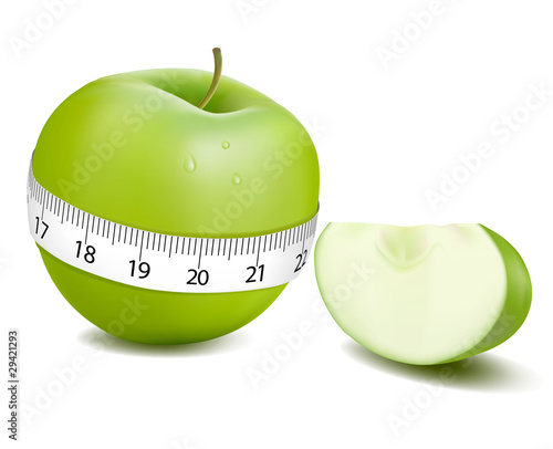 Green apple measured the meter. Vector.
