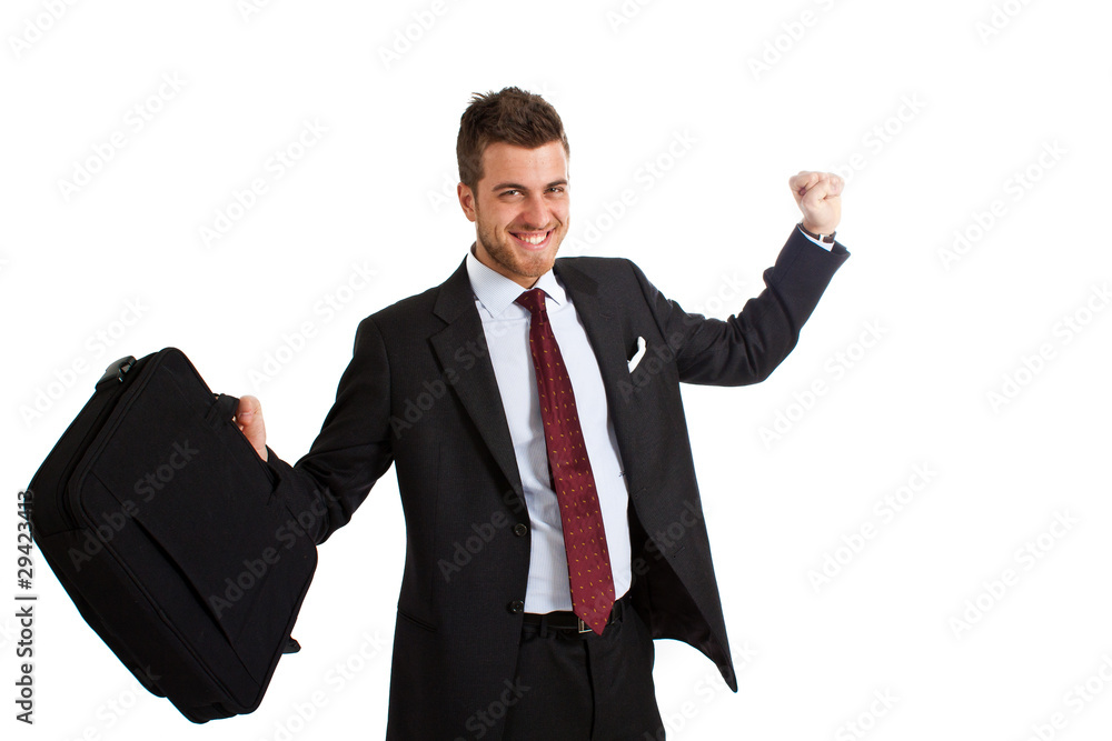 Smiling businessman expressing success isolated on white Smiling businessman expressing success isolated on white