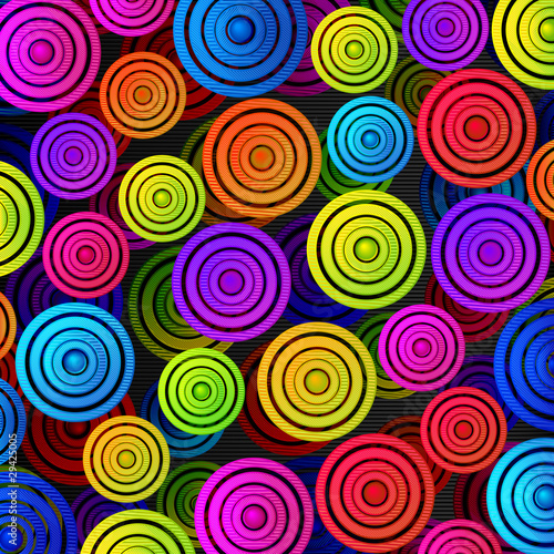 Colourful rings on a black background, vector design.