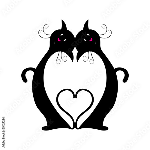 Two black cats with heart between them