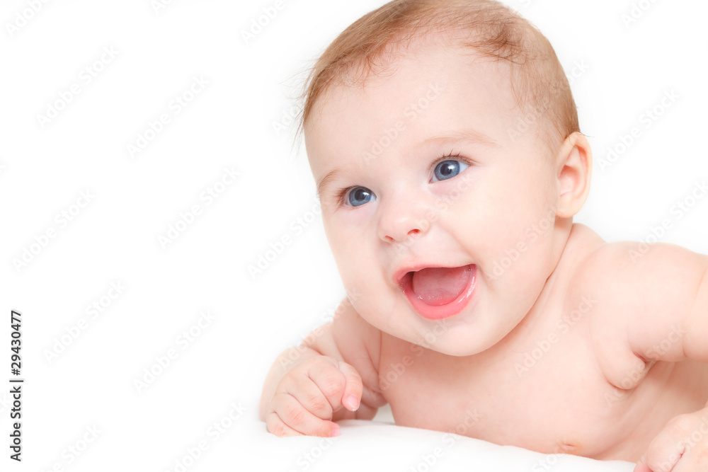 Cute laughing baby isolated on white Cute laughing baby isolated on white
