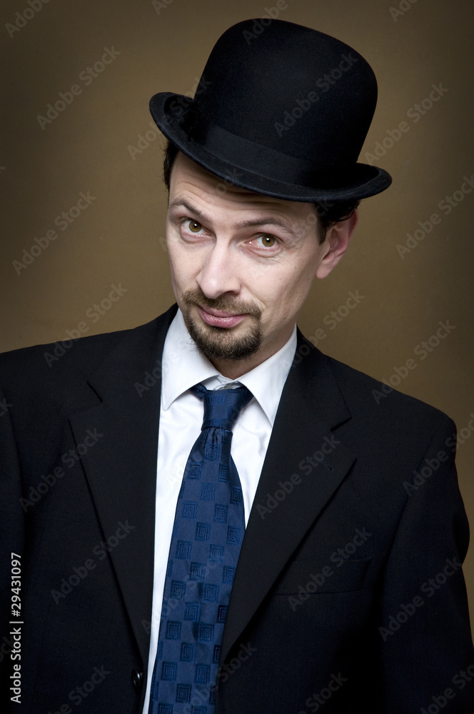 looking from businessman with bowler looking from businessman with bowler