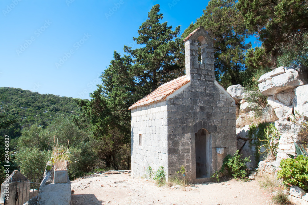 Fototapeta premium Old chapel on the little island St. Marija in natioal park Mljet