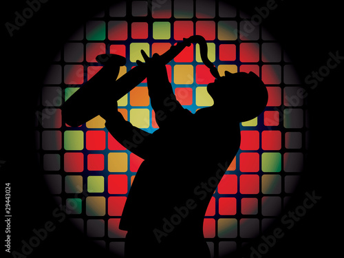 Silhouette of saxophone player on luminous background